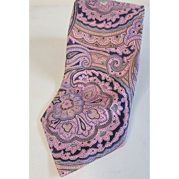 FORSYTH Mens 100% Silk Necktie Designer PAISLEY Pink/Blue Taupe NWT FOC handsewn - Picture 1 of 6